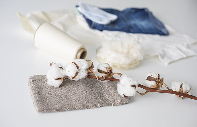 Cotton bolls, towel, cotton fibers, denim, cotton cloth