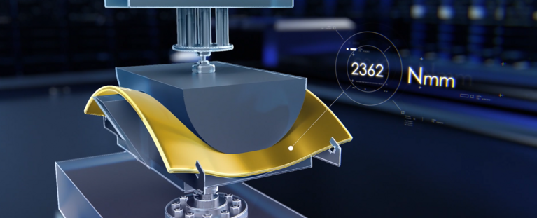 Ballistic material in curved Hohenstein test equipment with 2362 Nmm measurement