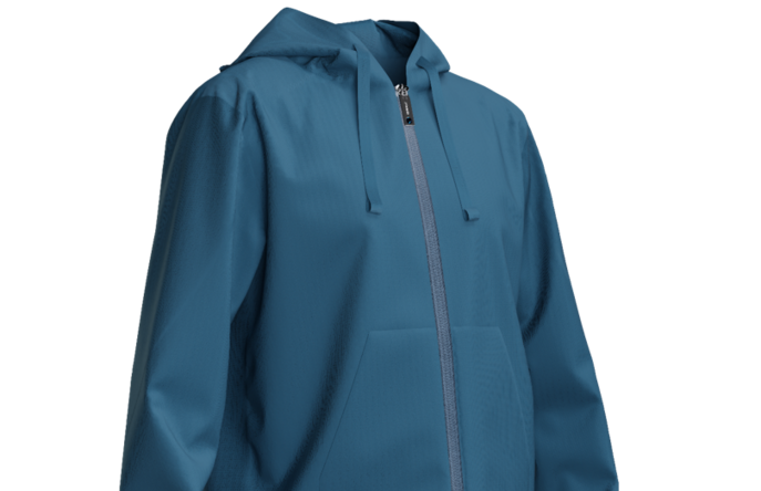 Teal, 3D simulated hoodie with zipper