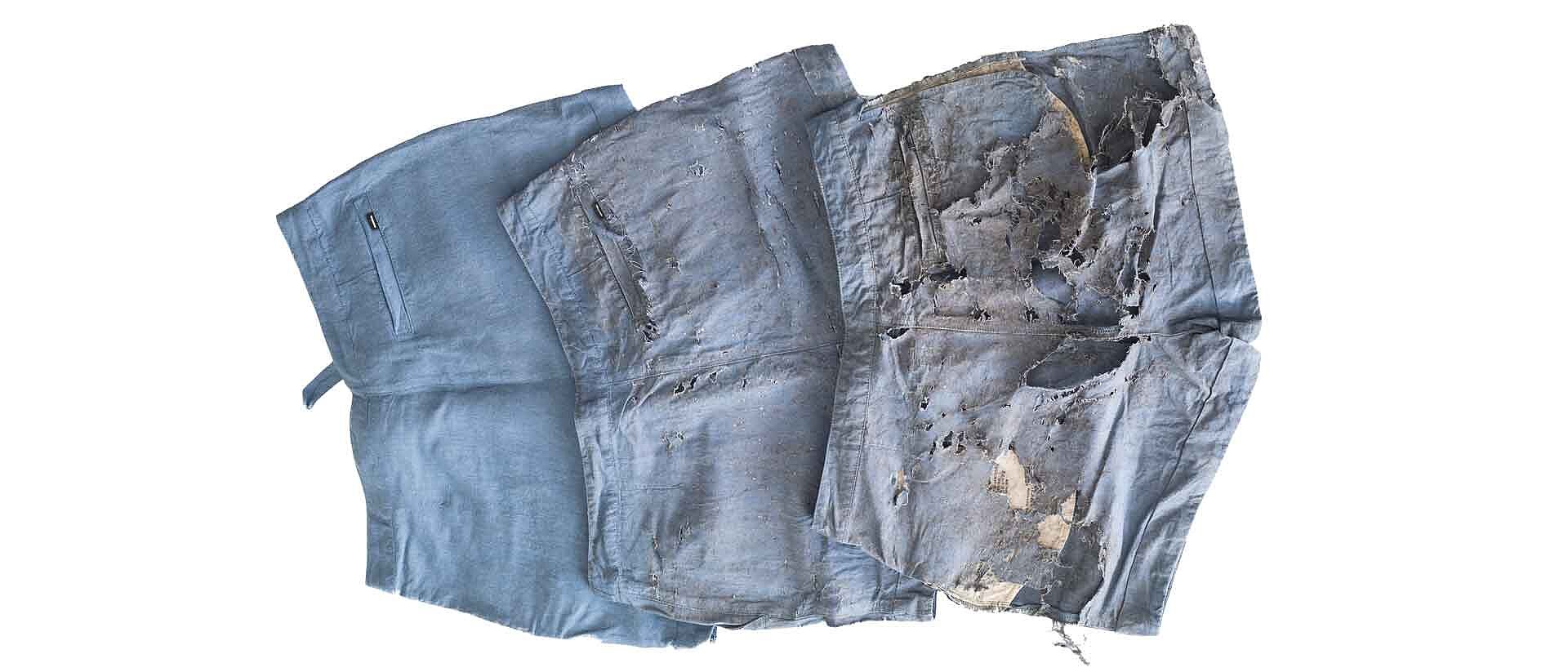 biodegrading denim shorts in 3 stages