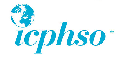 Blue ICPHSO logo with globe