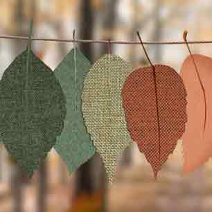 Fabric leaves hanging in a row