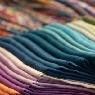 fabrics in several colors, folded and aligned.