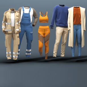 Five digital apparel avatars for 3D simulation