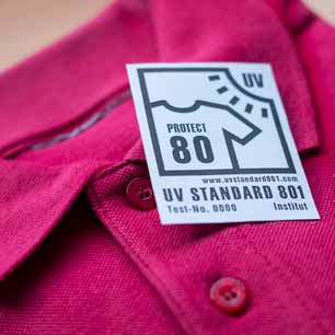 Pink shirt with UV STANDARD 801 certified label